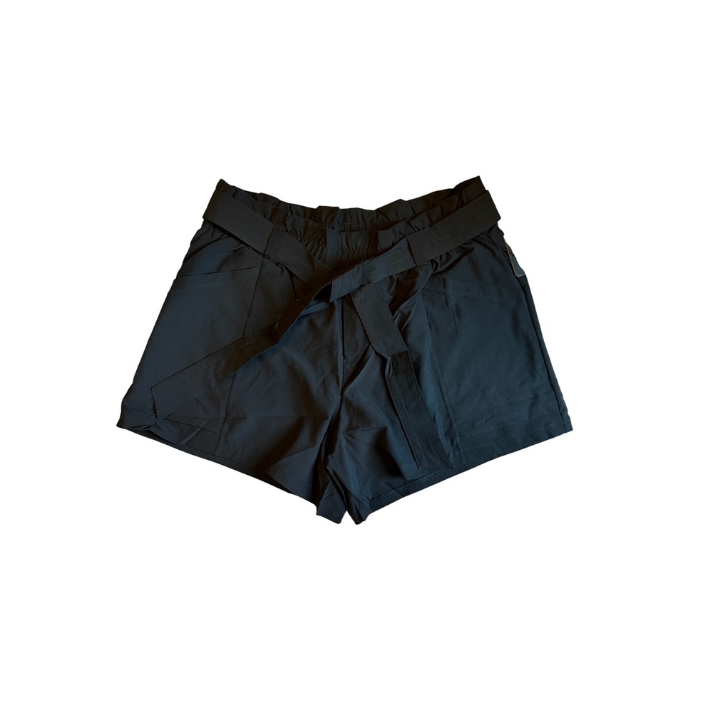 90 Degree by Reflex Womens Black Paperbag Waist Tie Belt Shorts Medium NWT